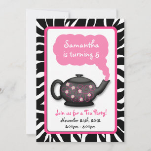 Chic Tea Time Girls Pink Anniversaire Invitations