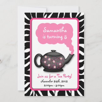 Chic Tea Time Girls Pink Anniversaire Invitations