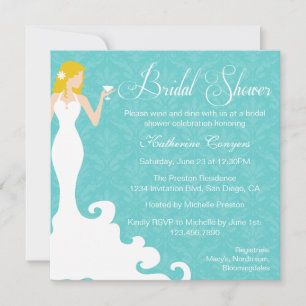 Chic Teal Wine Damask Bridal Shower Invitation