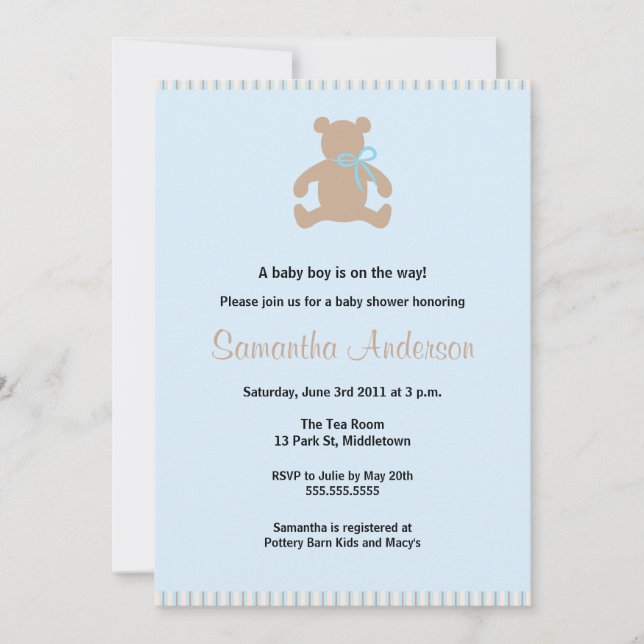 Chic Teddy Bear Baby shower Invitation - Boy (Devant)
