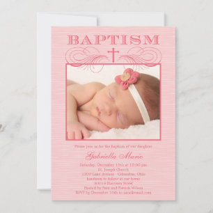 Chic Texture Photo Baptême Invitation - Rose