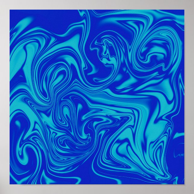 Chic Tons De Bleu Liquide Art Poster Abstrait (Devant)