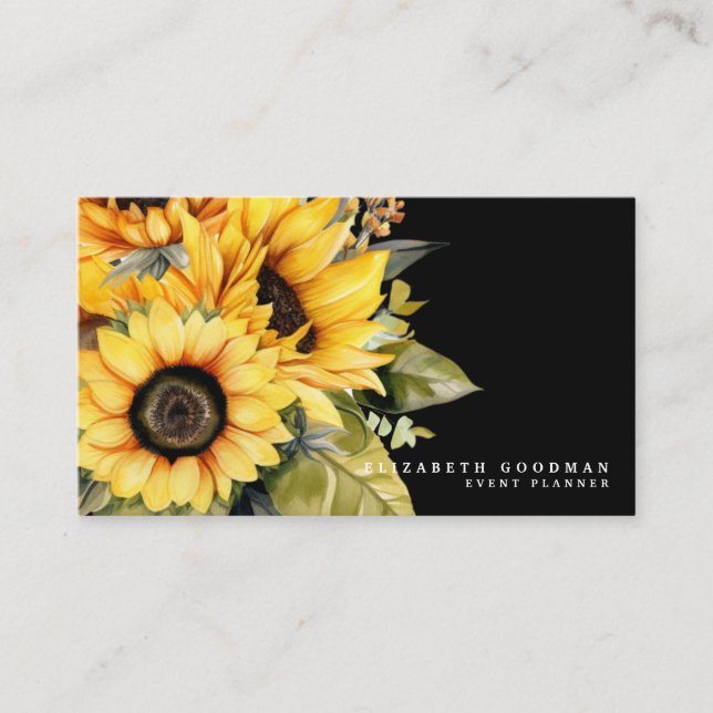 Chic tournesol jaune Cartes de visite noirs (Devant)