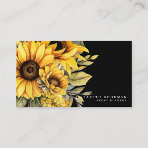 Chic tournesol jaune Cartes de visite noirs