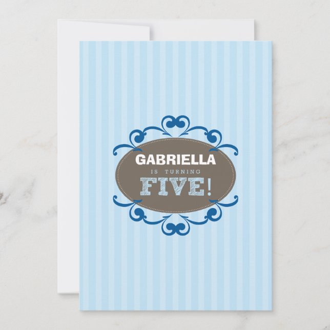 Chic Turning 5 Anniversaire Invitation (bleu) (Devant)