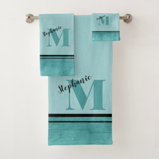 Chic Turquoise brossé Métal Monogrammé Élégant