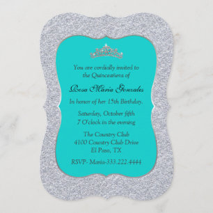 Chic Turquoise et Silver Quinceañera Invitation