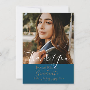 Chic Turquoise Photo Script Graduate Carte de reme