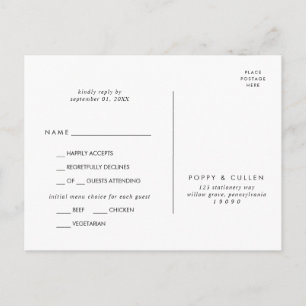 Chic Typographie Menu Choix Carte Postale RSVP