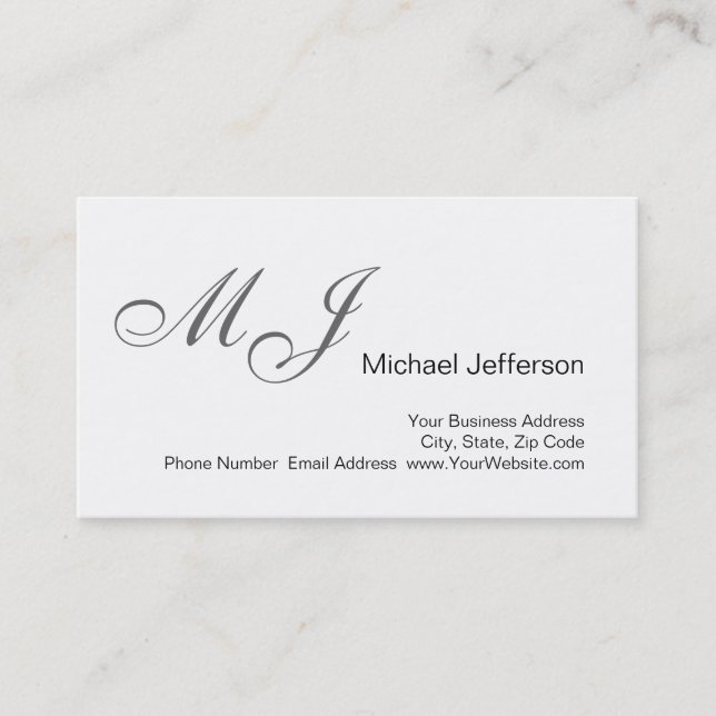 Chic Unique Monogramme Blanc Gris Carte de visite (Devant)