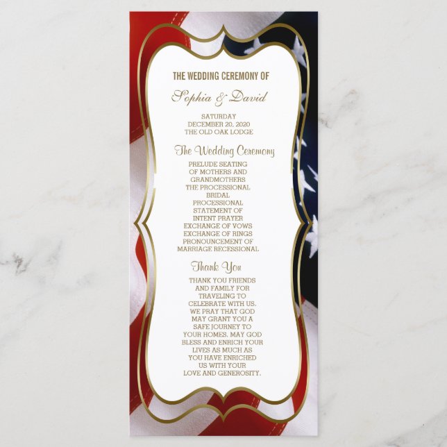 Chic USA flag Gold Mariage programme personnalisé (Devant)