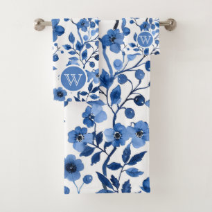 Chic Vintage bleu Floral Motifs Monogramme