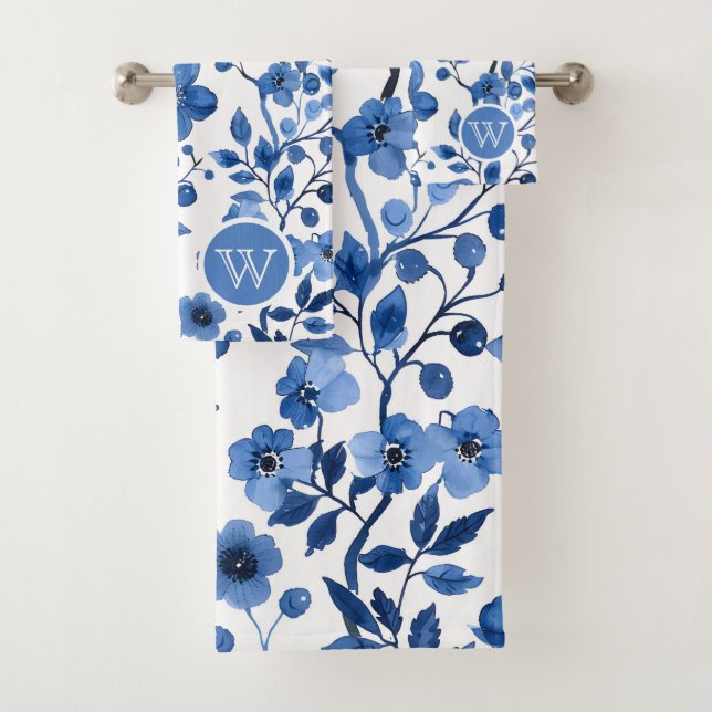 Chic Vintage bleu Floral Motifs Monogramme (En situation)