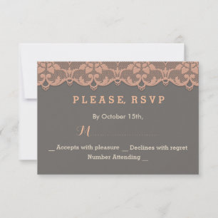 Chic Vintage Peach Grey Lace Wedding RSVP