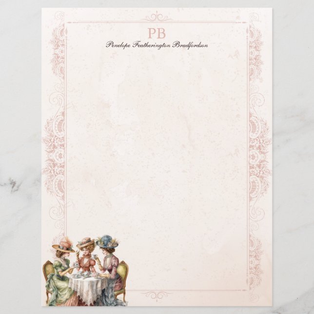 Chic Vintage Thé Lady Monogramme Papier papeterie (Devant)
