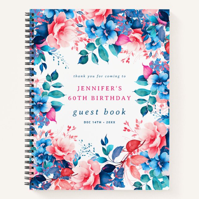 Chic Watercolor Floral 60e Anniversaire Livre d'hô (Devant)
