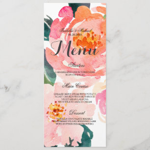 Chic Watercolor Floral Menu Mariage