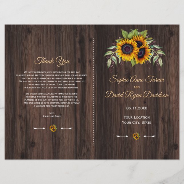 Chic Watercolor Sunflower Programme de mariage en  (Devant)