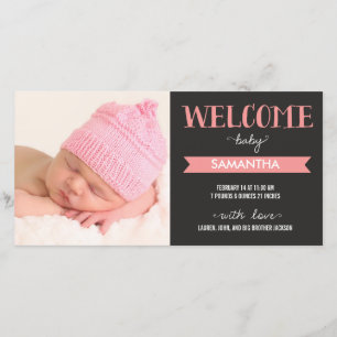 Chic Welcome Baby Girl Faire-part de naissance