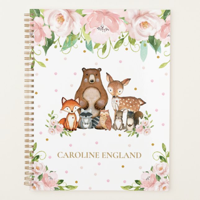 Chic Whimsical Woodland Animaux Blush Rose Floral (Devant)