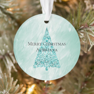 Chic White Mint Christmas Tree Parties scintillant