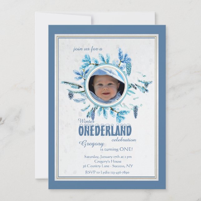Chic Winter Photo Invitation Bleu (Devant)