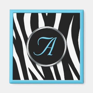 Chic Zebra Imprimer Aqua Blue Monogram Magnet