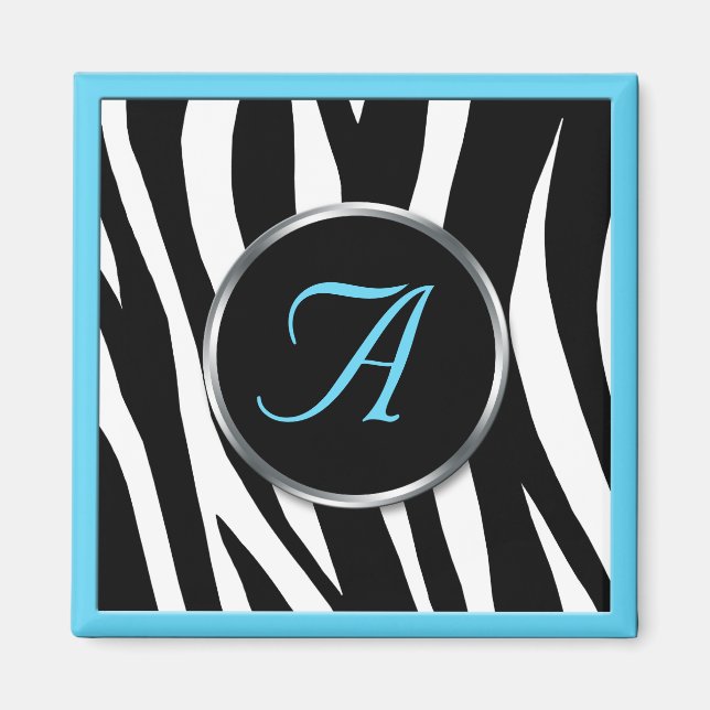 Chic Zebra Imprimer Aqua Blue Monogram Magnet (Devant)