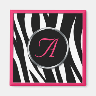 Chic Zebra Imprimer Berry Pink Monogramme Aimant