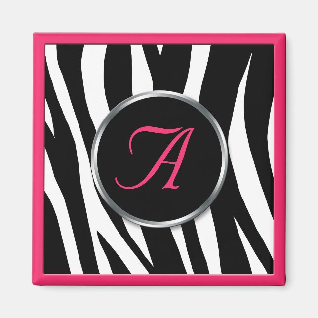 Chic Zebra Imprimer Berry Pink Monogramme Aimant (Devant)
