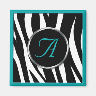 Chic Zebra Imprimer Magnet Monogramme Turquoise