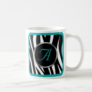 Chic Zebra Imprimer Monogramme Turquoise tasse