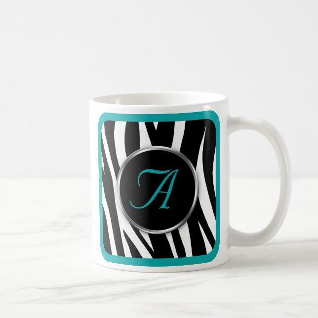 Chic Zebra Imprimer Monogramme Turquoise tasse (Droite)