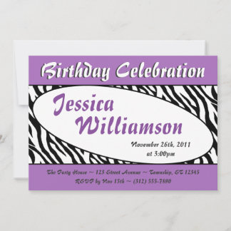 Chic Zebra Imprimer Oval Purple Invitations Annive