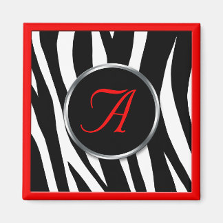 Chic Zebra Imprimer Rouge Monogramme Magnet