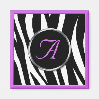 Chic Zebra Imprimer Violet Monogramme Aimant