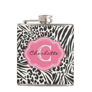 Chic Zebra Leopard et rose flacon de monogramme pe