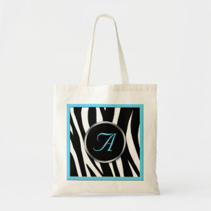 Chic Zebra Print Aqua Blue Monogram Sac fourre-tou