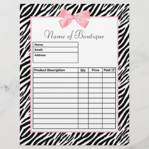 Chic Zebra Print Light True Pink Ruban Order Form