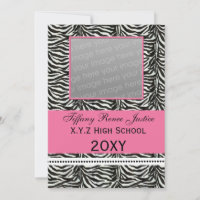 chic zebra rose Graduation photo Invitation