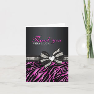 Chic Zebra Sweet sixteen Carte de remerciements