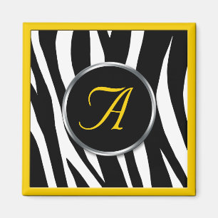 Chic Zèbre Imprimer Monogramme Jaune Magnet