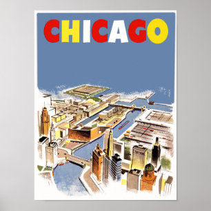 Chicago. Affiche de voyage de style rétro