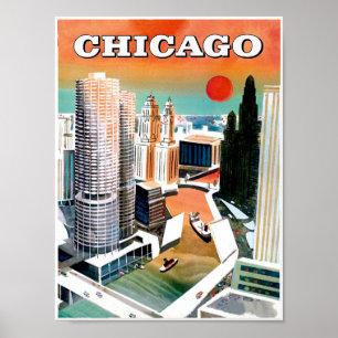 Chicago. Affiche de voyage de style rétro