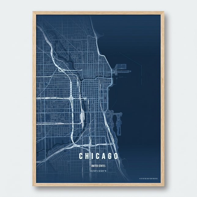 Chicago Blue Map Print Wall art Poster Gift Idea (Créateur téléchargé)