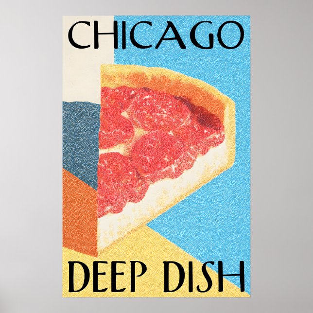 Chicago Deep Dish Poster Retro Pizza Art Print – (Devant)