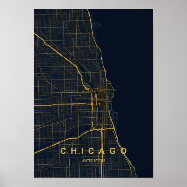 Chicago Illinois Impression de carte stylisée | Mo (Devant)