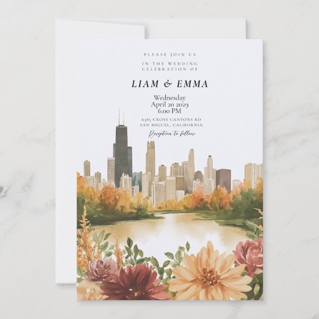 Chicago Illinois Skyline Wedding Invitation (Devant)