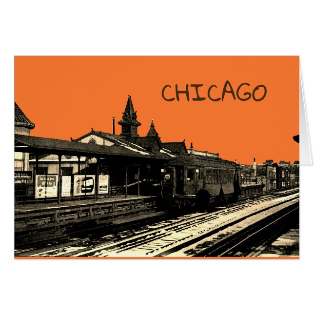 Chicago L 1950 Watercolor Sepia Photograph (Devant Horizontal)