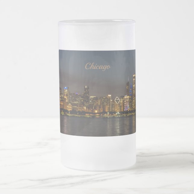 Chicago Night Cityscape Frosted Mug Souvenir (Centre)